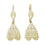 Oro Laminado Dangle Earring, Gold Filled Style Leaf Design, Diamond Cutting Finish, Golden Finish