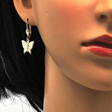 Oro Laminado Dangle Earring, Gold Filled Style Butterfly Design, Diamond Cutting Finish, Golden Finish