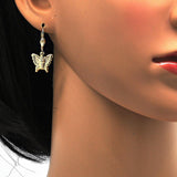 Oro Laminado Dangle Earring, Gold Filled Style Butterfly Design, Diamond Cutting Finish, Golden Finish