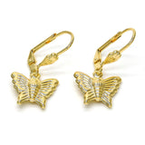 Oro Laminado Dangle Earring, Gold Filled Style Butterfly Design, Diamond Cutting Finish, Golden Finish