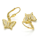 Oro Laminado Dangle Earring, Gold Filled Style Butterfly Design, Diamond Cutting Finish, Golden Finish