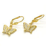 Oro Laminado Dangle Earring, Gold Filled Style Butterfly Design, Diamond Cutting Finish, Golden Finish