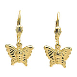 Oro Laminado Dangle Earring, Gold Filled Style Butterfly Design, Diamond Cutting Finish, Golden Finish
