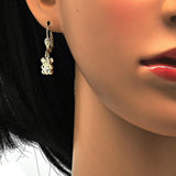 Oro Laminado Dangle Earring, Gold Filled Style Teddy Bear Design, Diamond Cutting Finish, Golden Finish