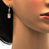 Oro Laminado Dangle Earring, Gold Filled Style Teddy Bear Design, Diamond Cutting Finish, Golden Finish