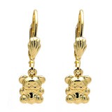 Oro Laminado Dangle Earring, Gold Filled Style Teddy Bear Design, Diamond Cutting Finish, Golden Finish