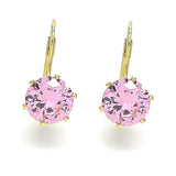 Oro Laminado Leverback Earring, Gold Filled Style with Pink Cubic Zirconia, Polished, Golden Finish