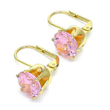 Oro Laminado Leverback Earring, Gold Filled Style with Pink Cubic Zirconia, Polished, Golden Finish