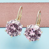 Oro Laminado Leverback Earring, Gold Filled Style with Pink Cubic Zirconia, Polished, Golden Finish