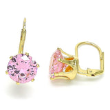 Oro Laminado Leverback Earring, Gold Filled Style with Pink Cubic Zirconia, Polished, Golden Finish