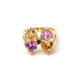 Oro Laminado Multi Stone Ring, Gold Filled Style Bow Design, with Multicolor Cubic Zirconia, Polished, Golden Finish