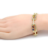 Oro Laminado Fancy Bracelet, Gold Filled Style with Multicolor Cubic Zirconia and White Crystal, Polished, Golden Finish