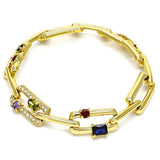 Oro Laminado Fancy Bracelet, Gold Filled Style with Multicolor Cubic Zirconia and White Crystal, Polished, Golden Finish