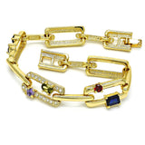 Oro Laminado Fancy Bracelet, Gold Filled Style with Multicolor Cubic Zirconia and White Crystal, Polished, Golden Finish