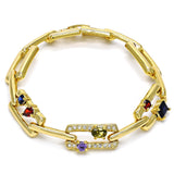 Oro Laminado Fancy Bracelet, Gold Filled Style with Multicolor Cubic Zirconia and White Crystal, Polished, Golden Finish