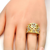 Oro Laminado Multi Stone Ring, Gold Filled Style with White Crystal, Polished, Golden Finish