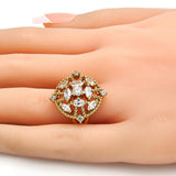 Oro Laminado Multi Stone Ring, Gold Filled Style with White Cubic Zirconia, Polished, Golden Finish