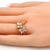 Oro Laminado Multi Stone Ring, Gold Filled Style Butterfly Design, with White Cubic Zirconia, Polished, Golden Finish