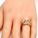 Oro Laminado Multi Stone Ring, Gold Filled Style Butterfly Design, with White Cubic Zirconia, Polished, Golden Finish