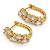 Oro Laminado Huggie Hoop, Gold Filled Style Teardrop Design, with White Cubic Zirconia, Polished, Golden Finish