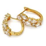 Oro Laminado Huggie Hoop, Gold Filled Style Teardrop Design, with White Cubic Zirconia, Polished, Golden Finish