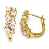 Oro Laminado Huggie Hoop, Gold Filled Style Teardrop Design, with White Cubic Zirconia, Polished, Golden Finish
