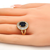 Oro Laminado Multi Stone Ring, Gold Filled Style Flower Design, with Tanzanite and White Cubic Zirconia, Polished, Golden Finish