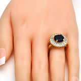 Oro Laminado Multi Stone Ring, Gold Filled Style Flower Design, with Tanzanite and White Cubic Zirconia, Polished, Golden Finish