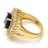 Oro Laminado Multi Stone Ring, Gold Filled Style Flower Design, with Tanzanite and White Cubic Zirconia, Polished, Golden Finish