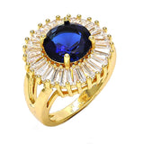 Oro Laminado Multi Stone Ring, Gold Filled Style Flower Design, with Tanzanite and White Cubic Zirconia, Polished, Golden Finish