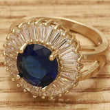 Oro Laminado Multi Stone Ring, Gold Filled Style Flower Design, with Tanzanite and White Cubic Zirconia, Polished, Golden Finish