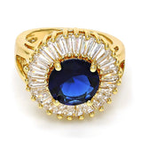 Oro Laminado Multi Stone Ring, Gold Filled Style Flower Design, with Tanzanite and White Cubic Zirconia, Polished, Golden Finish