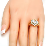 Oro Laminado Multi Stone Ring, Gold Filled Style Heart Design, with White Cubic Zirconia, Polished, Golden Finish
