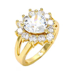 Oro Laminado Multi Stone Ring, Gold Filled Style Heart Design, with White Cubic Zirconia, Polished, Golden Finish