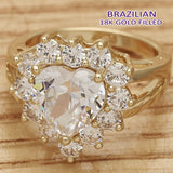Oro Laminado Multi Stone Ring, Gold Filled Style Heart Design, with White Cubic Zirconia, Polished, Golden Finish