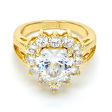 Oro Laminado Multi Stone Ring, Gold Filled Style Heart Design, with White Cubic Zirconia, Polished, Golden Finish