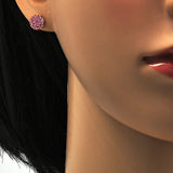 Stainless Steel Stud Earring, with Pink Crystal, Polished, Golden Finish