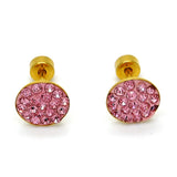 Stainless Steel Stud Earring, with Pink Crystal, Polished, Golden Finish