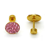 Stainless Steel Stud Earring, with Pink Crystal, Polished, Golden Finish