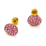 Stainless Steel Stud Earring, with Pink Crystal, Polished, Golden Finish