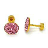 Stainless Steel Stud Earring, with Pink Crystal, Polished, Golden Finish