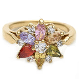 Oro Laminado Multi Stone Ring, Gold Filled Style Flower Design, with Multicolor Cubic Zirconia, Polished, Golden Finish