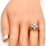 Oro Laminado Multi Stone Ring, Gold Filled Style Flower Design, with White Cubic Zirconia, Polished, Golden Finish