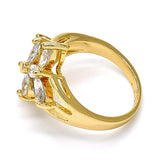 Oro Laminado Multi Stone Ring, Gold Filled Style Flower Design, with White Cubic Zirconia, Polished, Golden Finish