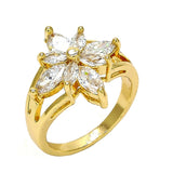 Oro Laminado Multi Stone Ring, Gold Filled Style Flower Design, with White Cubic Zirconia, Polished, Golden Finish