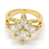 Oro Laminado Multi Stone Ring, Gold Filled Style Flower Design, with White Cubic Zirconia, Polished, Golden Finish