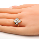 Oro Laminado Multi Stone Ring, Gold Filled Style Flower Design, with White Cubic Zirconia, Polished, Golden Finish