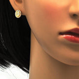Oro Laminado Stud Earring, Gold Filled Style with White Micro Pave and White Crystal, Polished, Golden Finish