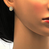 Oro Laminado Stud Earring, Gold Filled Style with White Micro Pave and White Crystal, Polished, Golden Finish