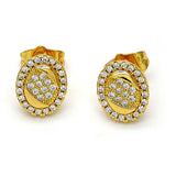 Oro Laminado Stud Earring, Gold Filled Style with White Micro Pave and White Crystal, Polished, Golden Finish
